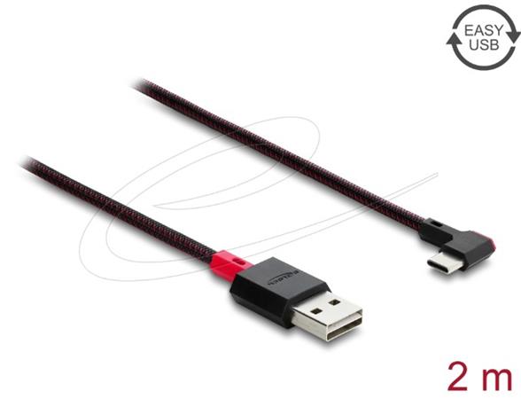 Delock Kabel EASY-USB 2.0 Typ-A samec na USB Type-C™ samec pravoúhlý levý / pravý 2 m černý 81547