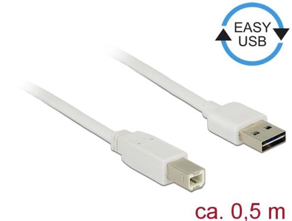 Delock Kabel EASY-USB 2.0 Typ-A samec > USB 2.0 Typ-B samec 0,5 m bílý 83685