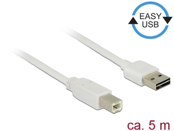 Delock Kabel EASY-USB 2.0 Typ-A samec > USB 2.0 Typ-B samec 5 m bílý 85155