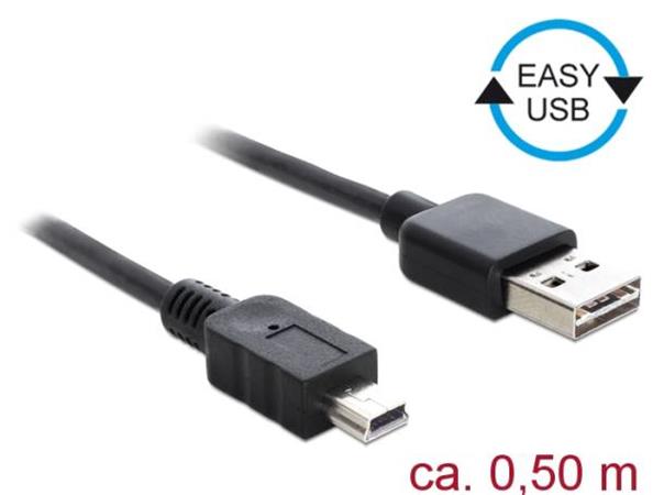 Delock Kabel EASY-USB 2.0 Typ-A samec > USB 2.0 Typ Mini-B samec 0,5 m černý 85158