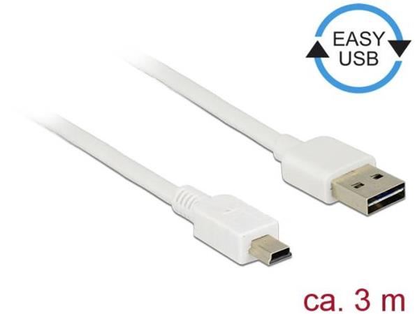 Delock Kabel EASY-USB 2.0 Typ-A samec > USB 2.0 Typ Mini-B samec 3 m bílá 85161