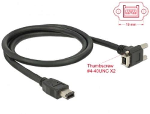 Delock kabel FireWire 9 pin samec 90° pravoúhlý se šroubky > 6 pin samec 1m 83588