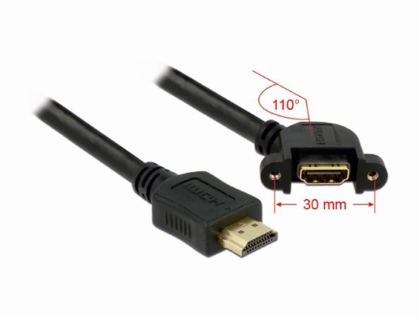 Delock kabel HDMI A samec > HDMI A samice přišroubovatelná 110° nahnutá 1 m 85103