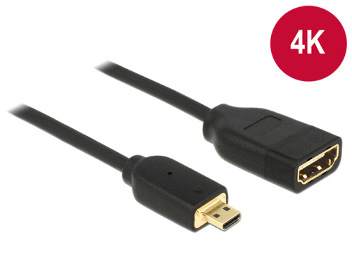 Delock kabel High Speed HDMI s Ethernetem – HDMI Micro-D samec > HDMI-A samice 3D 4K 20 cm 65687