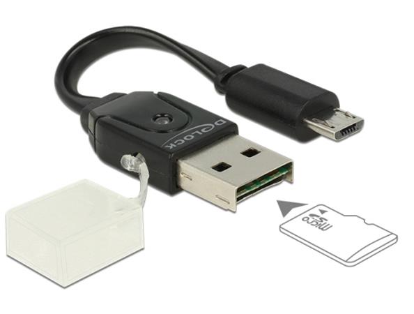 Delock kabel Micro USB OTG samec > USB A samec, včetně Micro SD čtečka karet 91709