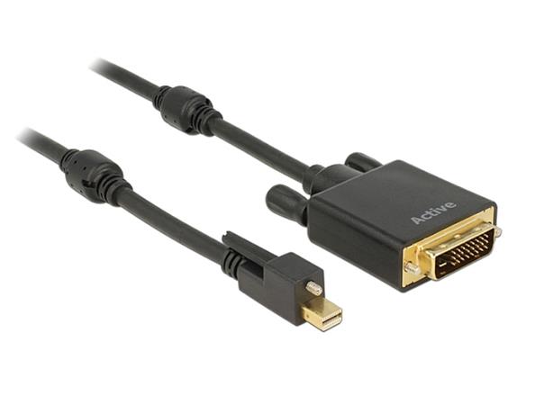 Delock Kabel mini Displayport 1.2 samec se šroubky > DVI samec 4K aktivní černý 3 m 83727