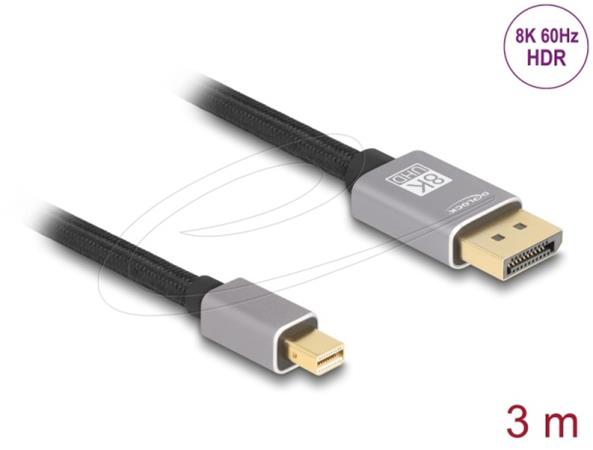 Delock Kabel mini DisplayPort na DisplayPort 8K 60 Hz 3 m šedá kovová bez západky 81093
