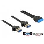 Delock Kabel USB 3.0 pin konektor samice 2,00 mm 19 pin > 2 x USB 3.0 Typ-A samice panel pro montáž 80 cm 85244