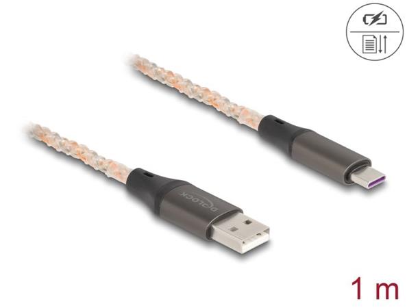 Delock Kabel z rozhraní USB 2.0 Typ-A na USB Type-C™, s RGB osvětlením, 1 m 88164