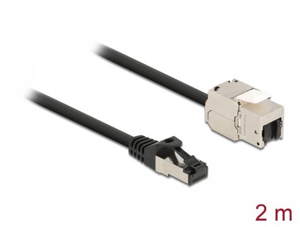 Delock Kabel ze zástrčky RJ45 na zásuvku RJ45 modulu Keystone, Cat.6A, délka 2 m, černý 87028