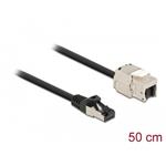 Delock Kabel ze zástrčky RJ45 na zásuvku RJ45 modulu Keystone, Cat.6A, délka 50 cm, černý 87025