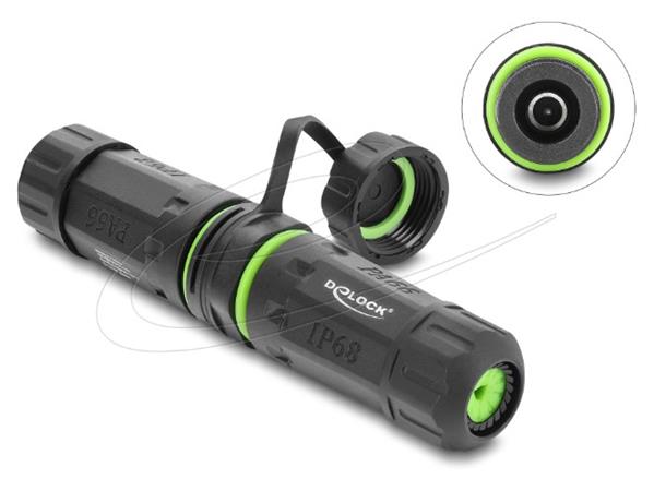 Delock Kabelový konektor ze zásuvky DC 5,5 x 2,1 mm na zásuvku DC 5,5 x 2,1 mm, se závitem M20 x 1,5 mm a ochranno 87180