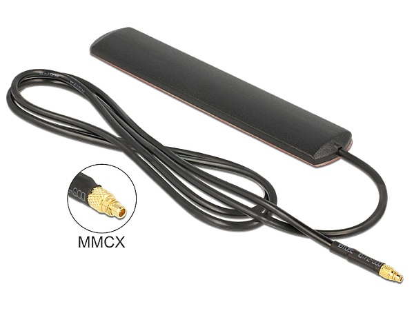 Delock LTE Antenna MMCX Plug 3 dBi omnidirectional fixed black adhesive mounting 89525