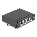 Delock Mini Desktop Patch Panel RJ45 jack 4 porty Cat.6A stíněný černý - pro montáž na stůl, zeď nebo DIN lištu 90378