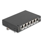 Delock Mini Desktop Patch Panel RJ45 jack 6 porty Cat.6A stíněný černý - pro montáž na stůl, zeď nebo DIN lištu 90379
