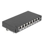 Delock Mini Desktop Patch Panel RJ45 jack 8 porty Cat.6A stíněný černý - pro montáž na stůl, zeď nebo DIN lištu 90573