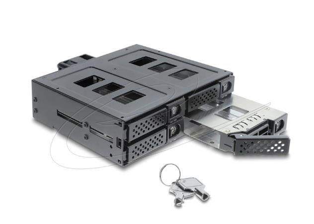 Delock Mobilní rámeček rozměru 5.25” pro 4 x 2.5” HDD / SSD SATA nebo SAS, se zámkem 47141