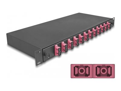 Delock - Optická vana - OM4, assembled - přední - montá? do racku - SC Duplex X 12 - černá - 1U - 1 67008