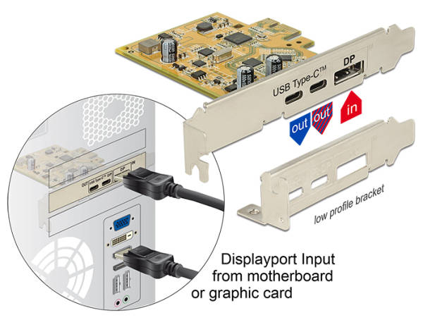 Delock PCI Express Karta > 1 x externí USB Type-C™ 3.1 samice + 1 x externí USB Type-C™ 3.1 (DP Alt Mód) samice 89582