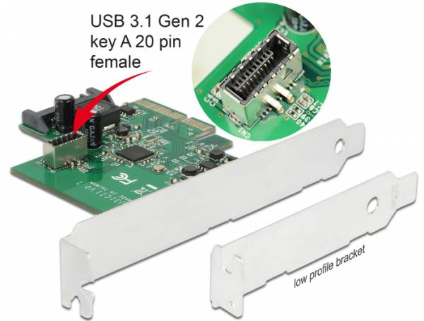 Delock PCI Express Karta > 1 x interní USB 3.1 Gen 2 key A 20 pin samice 89603