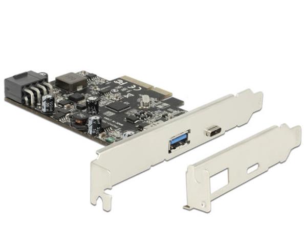 Delock PCI Express x2 karta > 1 x externí USB Type-C™ samice s funkcí PD max. 93 W + 1 x externí USB 3.1 Typ-A sam 89606
