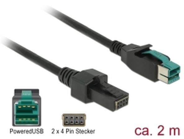 Delock PoweredUSB kabel samec 12 V > 2 x 4 pin samec 2 m pro POS tiskárny a terminály 85483