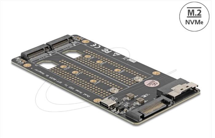 Delock Převodník SFF-8654 8i na 2 x SSD disky M.2 Key M NVMe 64295