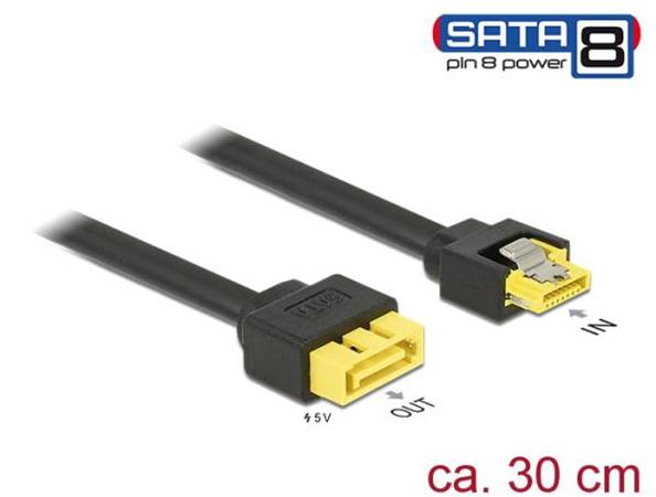 Delock Prodlužovací kabel SATA 6 Gb/s samice > SATA samec s pin 8 napájení latchtype 30 cm 84946
