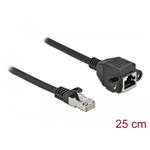 Delock Prodlužovací síťový kabel, ze zástrčky S/FTP RJ45 na zásuvku RJ45, Cat.6A, délka 25 cm, černý 86998