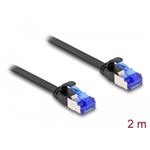 Delock RJ45 Plochý spojovací kabel ze zástrčky na zástrčku, Cat.6A, ohebný, 2 m, černý 80176