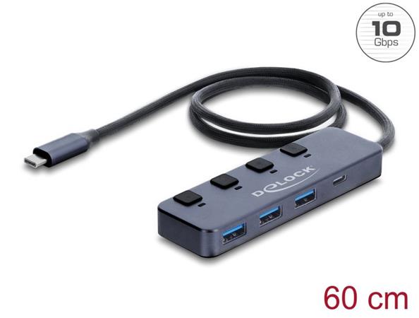 Delock Rozbočovač USB 10 Gbps se 3 x zásuvkami USB Typ-A a 1 x zásuvkou USB Type-C™ s vypínačem 64384