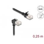 Delock Síťový kabel RJ45 Cat.6A S/FTP, Slim, zalomený dolů o 90° / přímý, 0,5 m, černý 80303