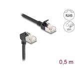 Delock Síťový kabel RJ45 Cat.6A S/FTP, Slim, zalomený dolů o 90° / přímý, 0,5 m, černý 80304
