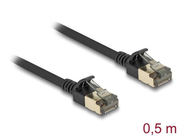 Delock Síťový kabel RJ45 Cat.8.1, F/FTP Slim Pro, 0,5 m, černý 80338