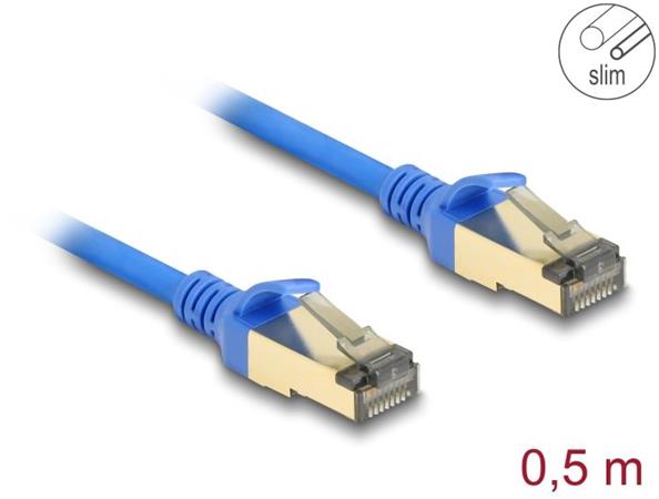 Delock Síťový kabel RJ45, Cat.8.1, F/FTP, tenký, 0,5 m, modrý 80332