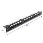 Delock Spojovací panel rozměru 19”, 1U, 24 portový, kat. 6 s LED a odlehčovací lištou, nestíněný, černý 91087