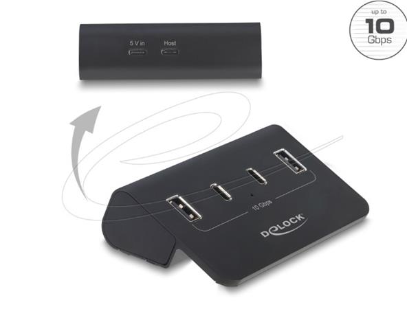 Delock USB 10 Gbps Hub se 2 porty USB Type-C™ a 2 porty USB Typ-A 64259