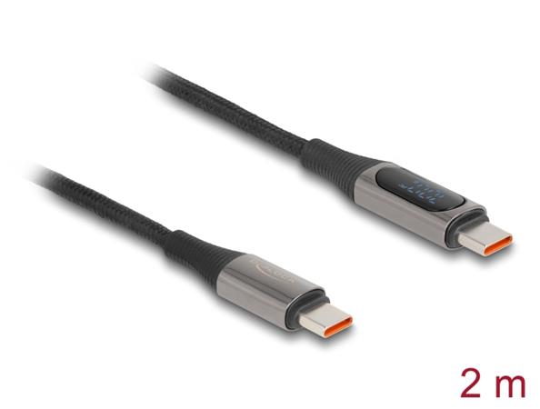 Delock USB 2.0 Kabel USB Type-C™ ze zástrčky na zástrčku, PD 3.0 100 W, s indikátorem výkonu, délky 2 m 86809
