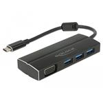 Delock USB 3.1 Gen 1 Adaptér USB Type-C™ na 3 x USB 3.0 Typ-A Hub + 1 x VGA (DP Alt Mód) 63932