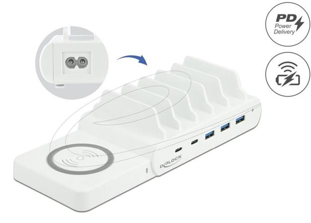 Delock USB nabíječka a bezdrátová nabíječka, 2 x USB Type-C™ PD a 3 x USB Typu-A na 110 W 41450