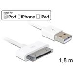 Delock USB napájecí a datový kabel iPod, iPhone, iPad, bílý, 1,8m 83169