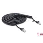 Delock Vinutý kabel rozhraní RJ45, ze zástrčky na zástrčku, Cat.5e, 5 m, černý 88019