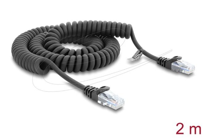 Delock Vinutý kabel rozhraní RJ50, ze zástrčky na zástrčku, 2 m, černý 91235