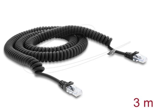 Delock Vinutý kabel rozhraní RJ50, ze zástrčky na zástrčku, 3 m, černý 91236