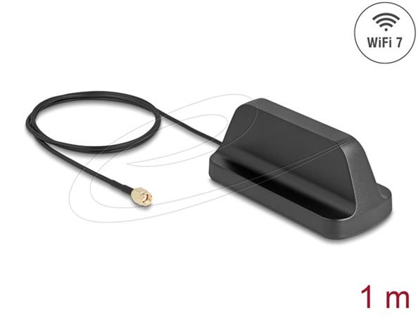 Delock WiFi 7 Anténa RP-SMA samec 2,5 - 3,6 dBi všesměrová s magnetickou základnou a připojovací kabel ULA100 1 m 81453
