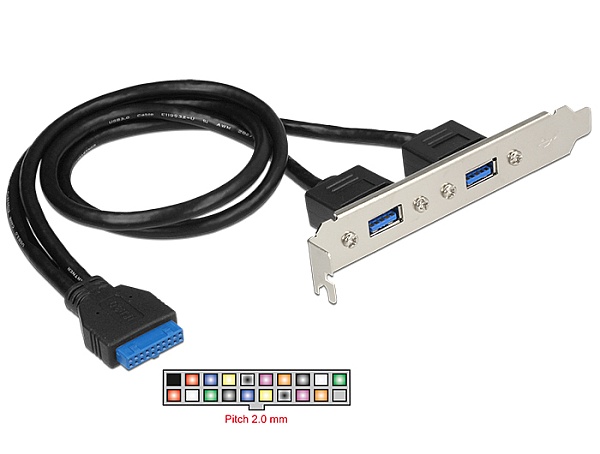 Delock Záslepka 1 x 19 pin USB 3.0 pin konektor samice interní > 2 x USB 3.0 Typ-A samice externí 84836