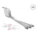 Delock Zatažitelný kabel USB Type-C™ 3 in 1 pro konektory osmipinový / Micro USB / USB Type-C™, bílý 85844