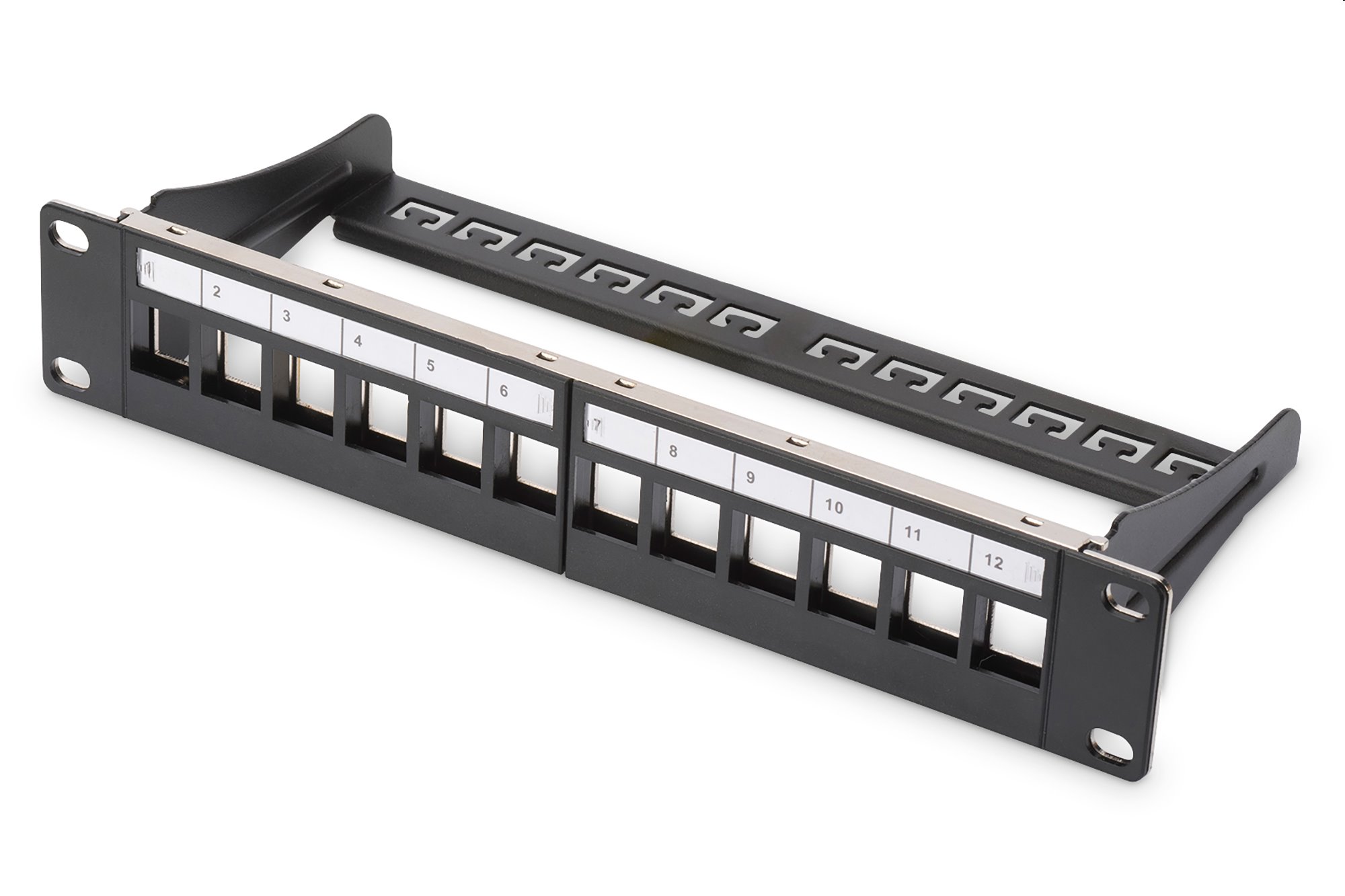 DIGITUS 10" modulárny patch panel 12port 1U vhodný pre UTP i STP keystony, čierny RAL9005 DN-91420