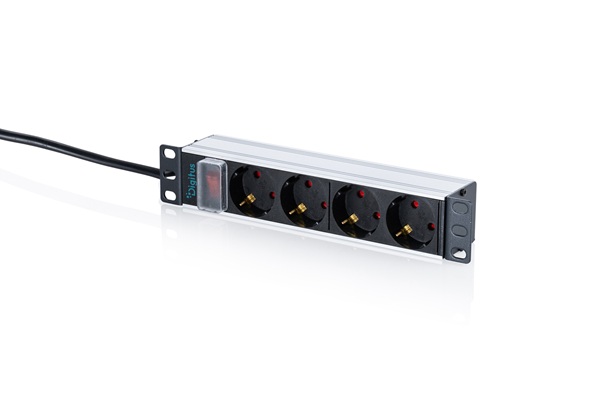 DIGITUS 10" prodlužovací kabel s hliníkovým profilem, 4zásuvkový uzemněný prodlužovací kabel s vypínačem DN-95418-S