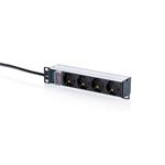DIGITUS 10" prodlužovací kabel s hliníkovým profilem, 4zásuvkový uzemněný prodlužovací kabel s vypínačem DN-95418-S